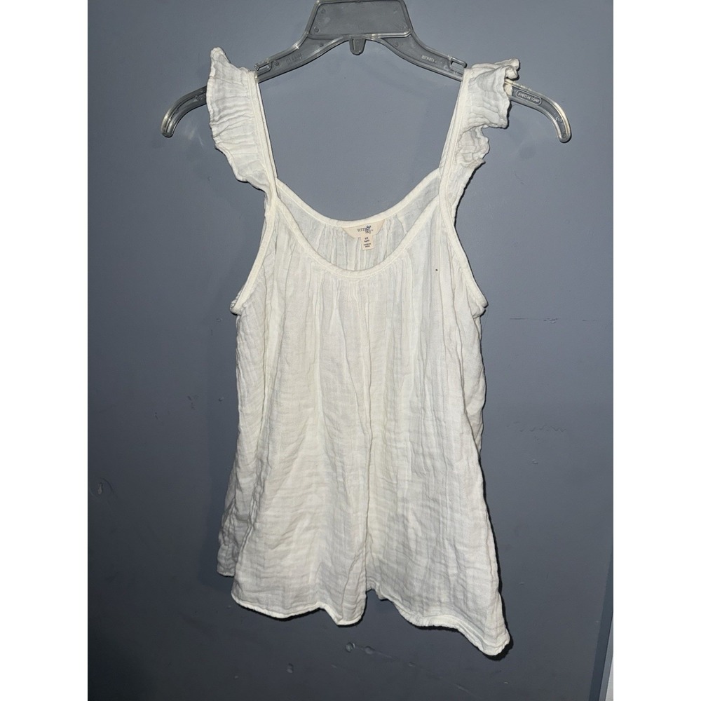EUC Terra & Sky Women's Size 0X White Ruffle Strap Tank‎ Top